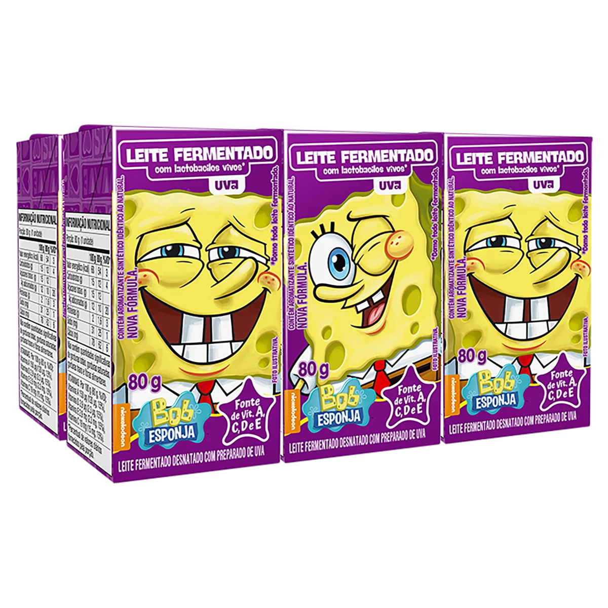 Pack Leite Fermentado Desnatado Uva Bob Esponja Batavo Caixa 6 Unidades 80g Cada