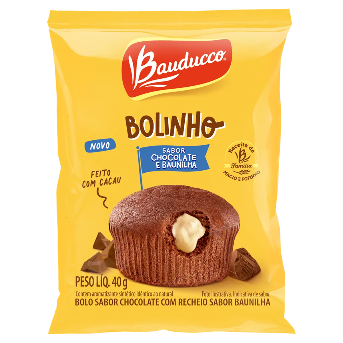 Bolinho Chocolate Recheio Baunilha Bauducco Pacote 40g