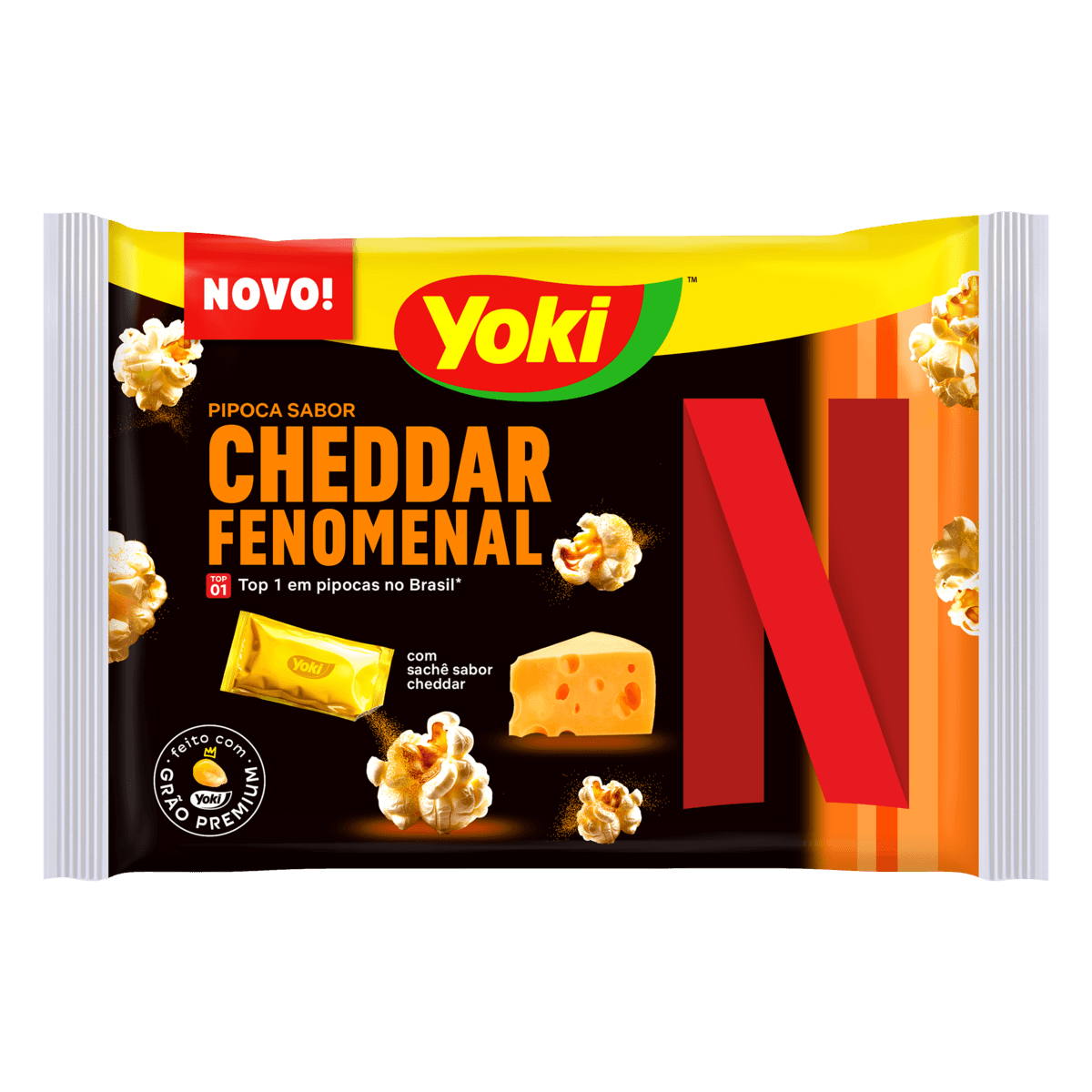 Pipoca para Micro-Ondas Cheddar Fenomenal com Sal Netflix Yoki Pacote 95g
