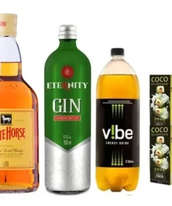 Kit Whisky Cavalo Bran 1l + Gin Eternity + Energético + Coco